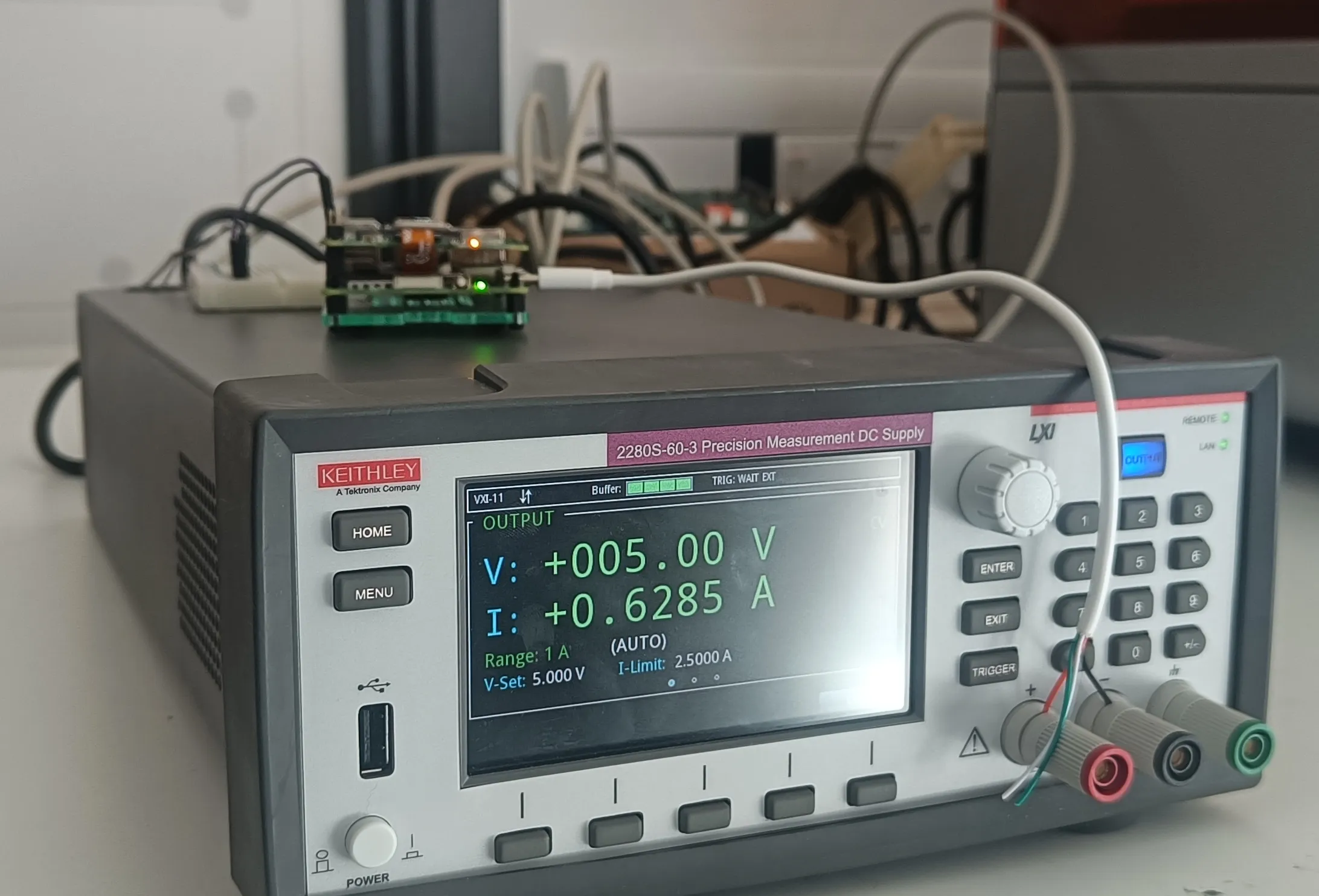 Experimental setup: Keithley power supply with Raspberry Pi